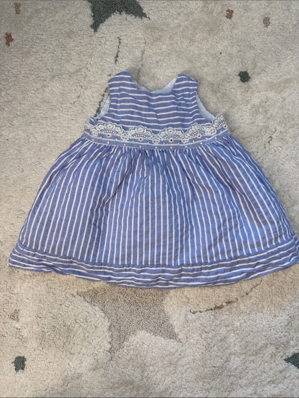 Luli & Me Blue and White Striped Lace-Trim Dress